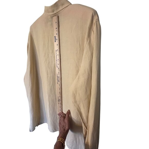 Lino By Chicos Butter Yellow Button-Up Shirt Size 3 Front Pockets 100% Linen - Picture 7 of 10